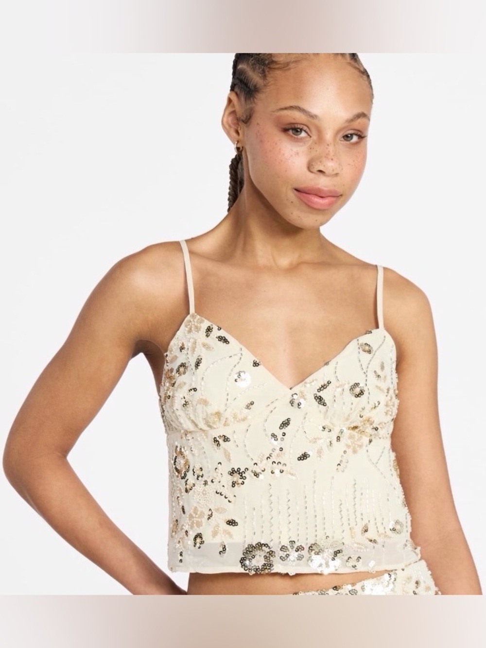 No Boundaries Sequin Beaded Cami Top NWT Ivory Size S or M Y2K.